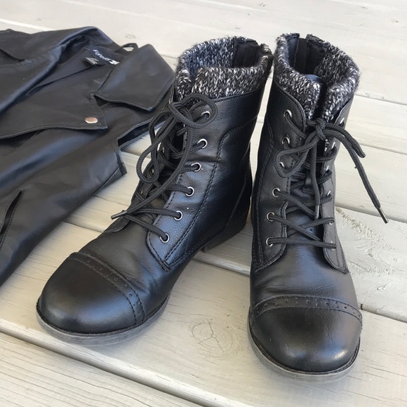 Shoes - Black Faux Lace Up Boots